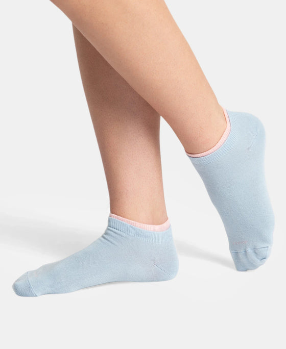 Compact Cotton Stretch Solid Low Show Socks with Stay Fresh Treatment - Pink Sorbet & Niagara Mist (Pack of 2)
