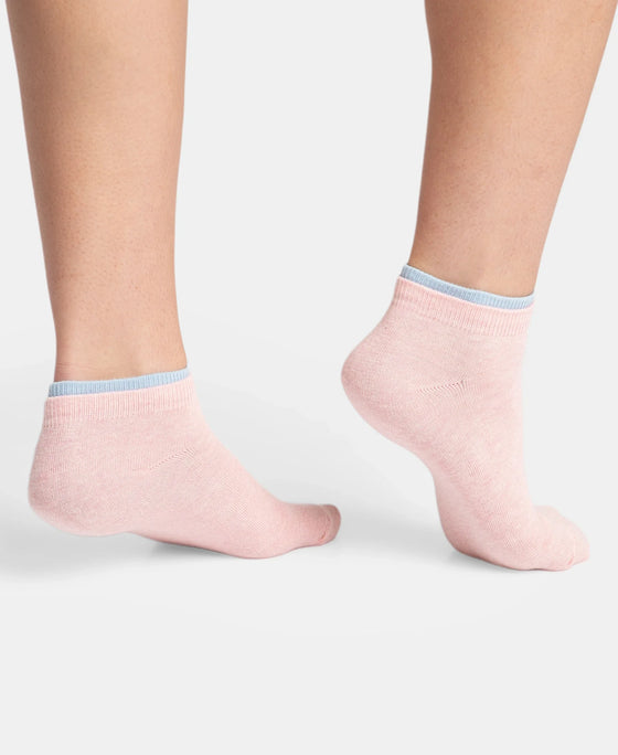 Compact Cotton Stretch Solid Low Show Socks with Stay Fresh Treatment - Pink Sorbet & Niagara Mist (Pack of 2)