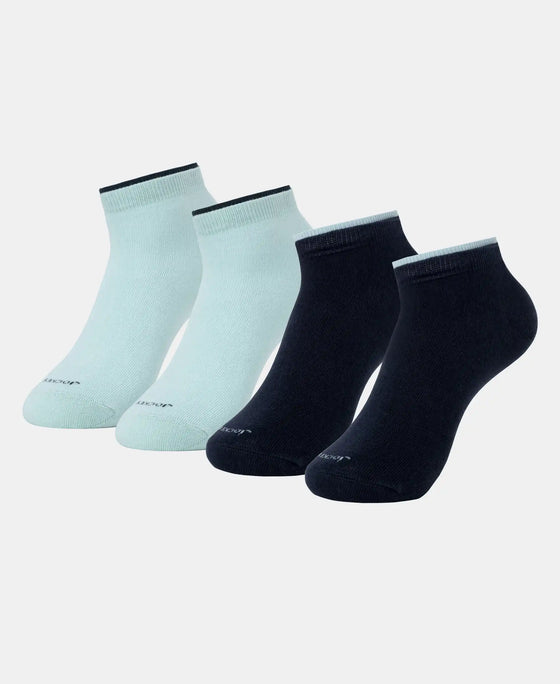 Compact Cotton Stretch Solid Low Show Socks with Stay Fresh Treatment - Pastel Turquoise & Navy (Pack of 2)