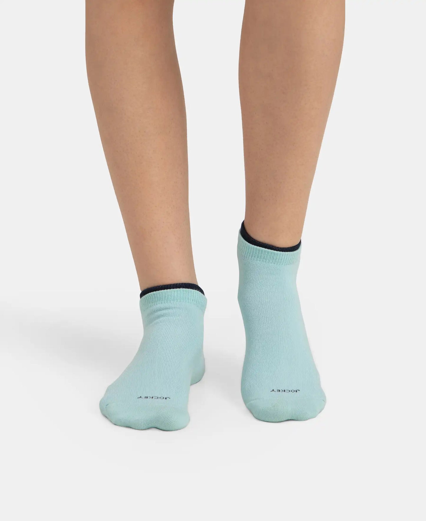 Compact Cotton Stretch Solid Low Show Socks with Stay Fresh Treatment - Pastel Turquoise & Navy (Pack of 2)