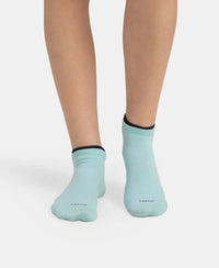 Compact Cotton Stretch Solid Low Show Socks with Stay Fresh Treatment - Pastel Turquoise & Navy (Pack of 2)