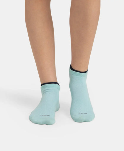 Compact Cotton Stretch Solid Low Show Socks with Stay Fresh Treatment - Pastel Turquoise & Navy (Pack of 2)