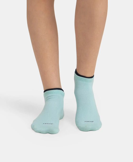 Compact Cotton Stretch Solid Low Show Socks with Stay Fresh Treatment - Pastel Turquoise & Navy (Pack of 2)