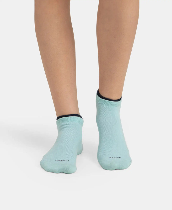Compact Cotton Stretch Solid Low Show Socks with Stay Fresh Treatment - Pastel Turquoise & Navy (Pack of 2)
