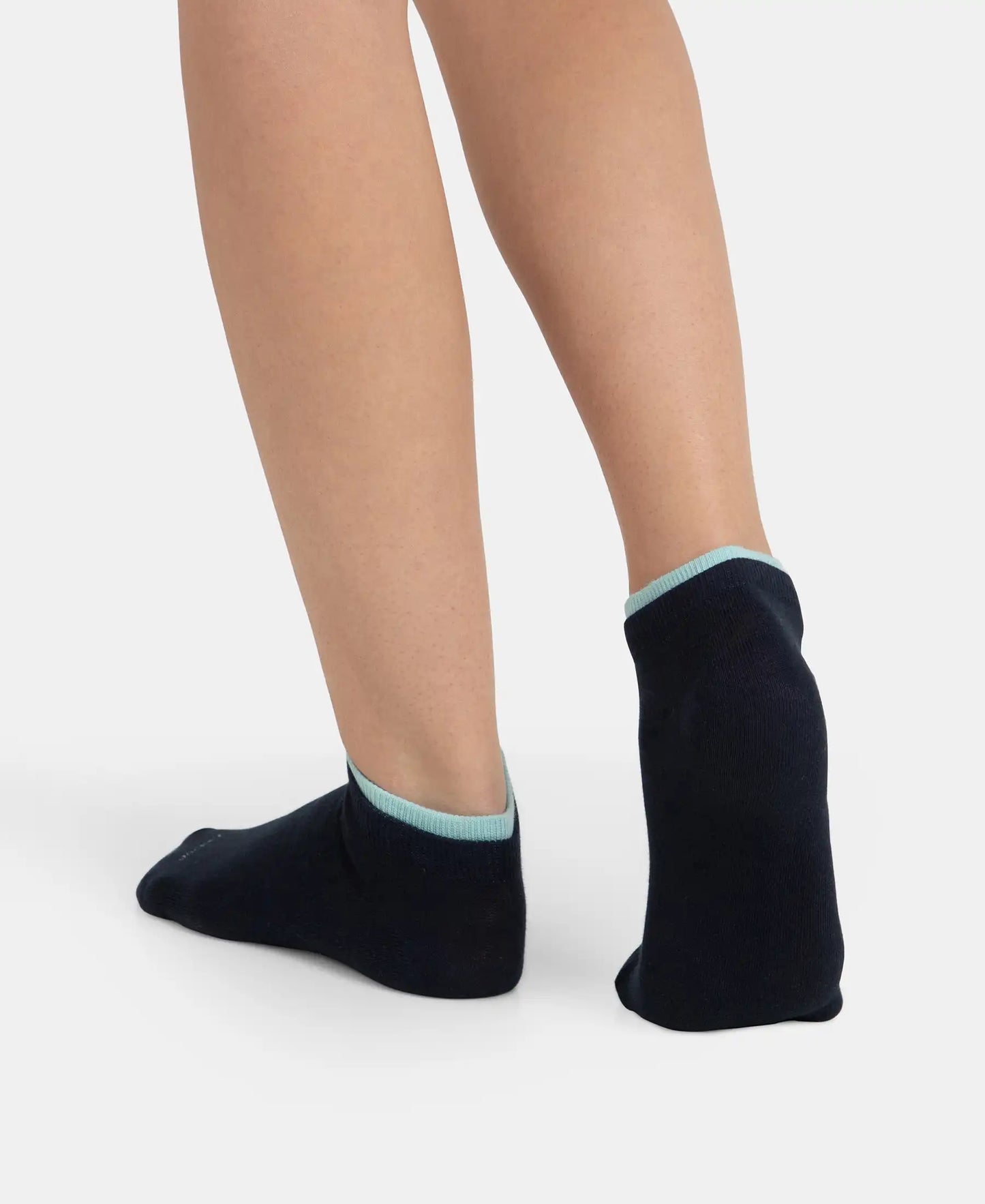 Compact Cotton Stretch Solid Low Show Socks with Stay Fresh Treatment - Pastel Turquoise & Navy (Pack of 2)