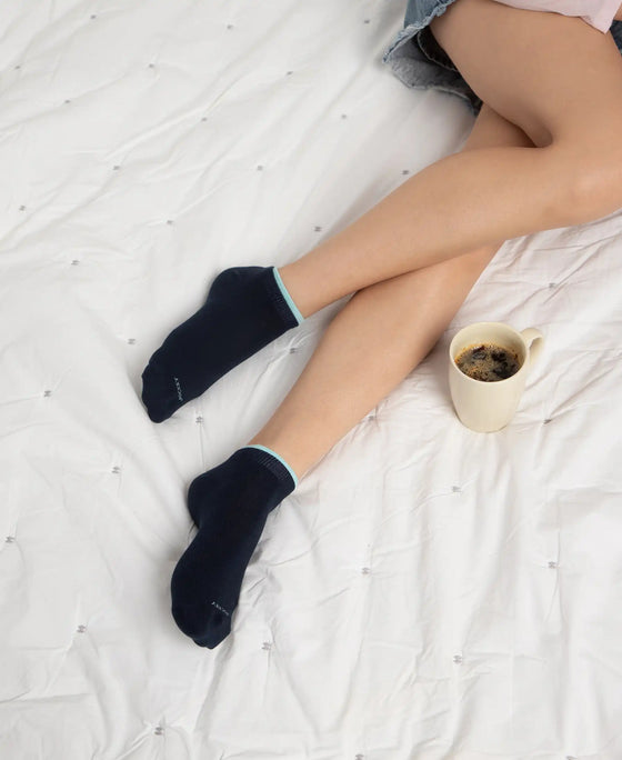 Compact Cotton Stretch Solid Low Show Socks with Stay Fresh Treatment - Pastel Turquoise & Navy (Pack of 2)