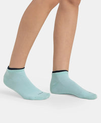Compact Cotton Stretch Solid Low Show Socks with Stay Fresh Treatment - Pastel Turquoise & Navy (Pack of 2)