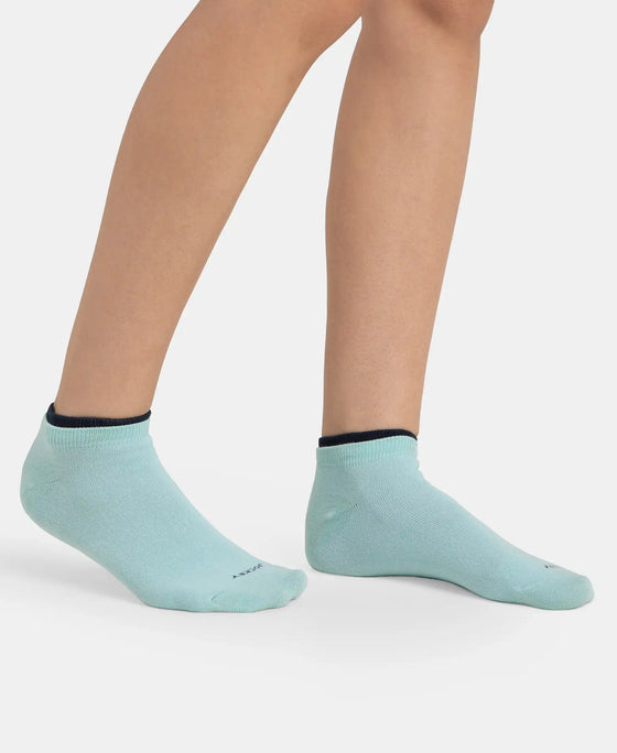 Compact Cotton Stretch Solid Low Show Socks with Stay Fresh Treatment - Pastel Turquoise & Navy (Pack of 2)