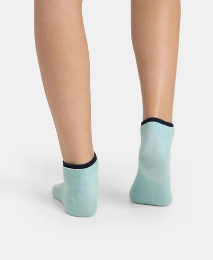 Compact Cotton Stretch Solid Low Show Socks with Stay Fresh Treatment - Pastel Turquoise & Navy (Pack of 2)