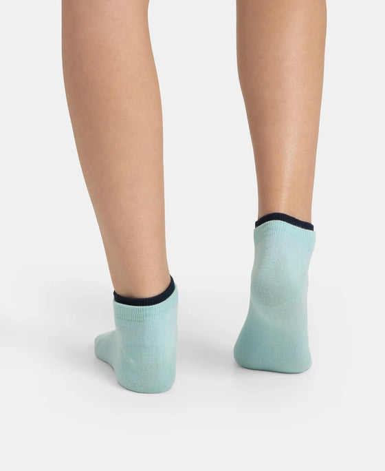 Compact Cotton Stretch Solid Low Show Socks with Stay Fresh Treatment - Pastel Turquoise & Navy (Pack of 2)