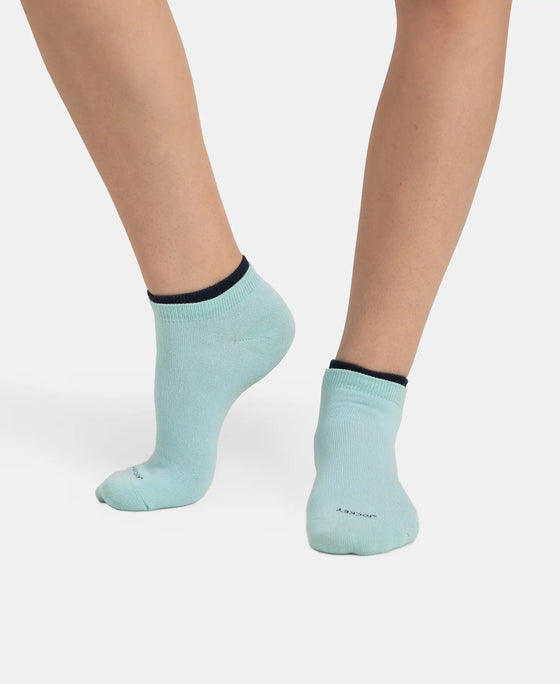 Compact Cotton Stretch Solid Low Show Socks with Stay Fresh Treatment - Pastel Turquoise & Navy (Pack of 2)