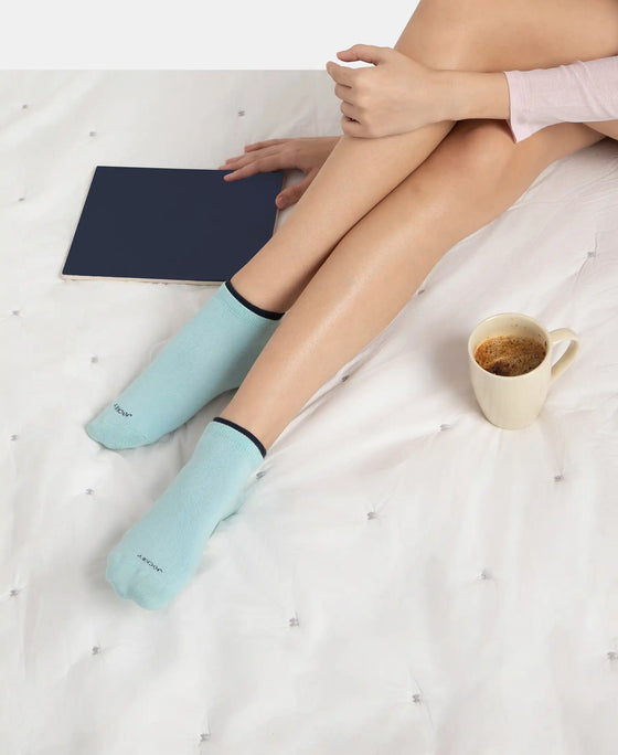 Compact Cotton Stretch Solid Low Show Socks with Stay Fresh Treatment - Pastel Turquoise & Navy (Pack of 2)