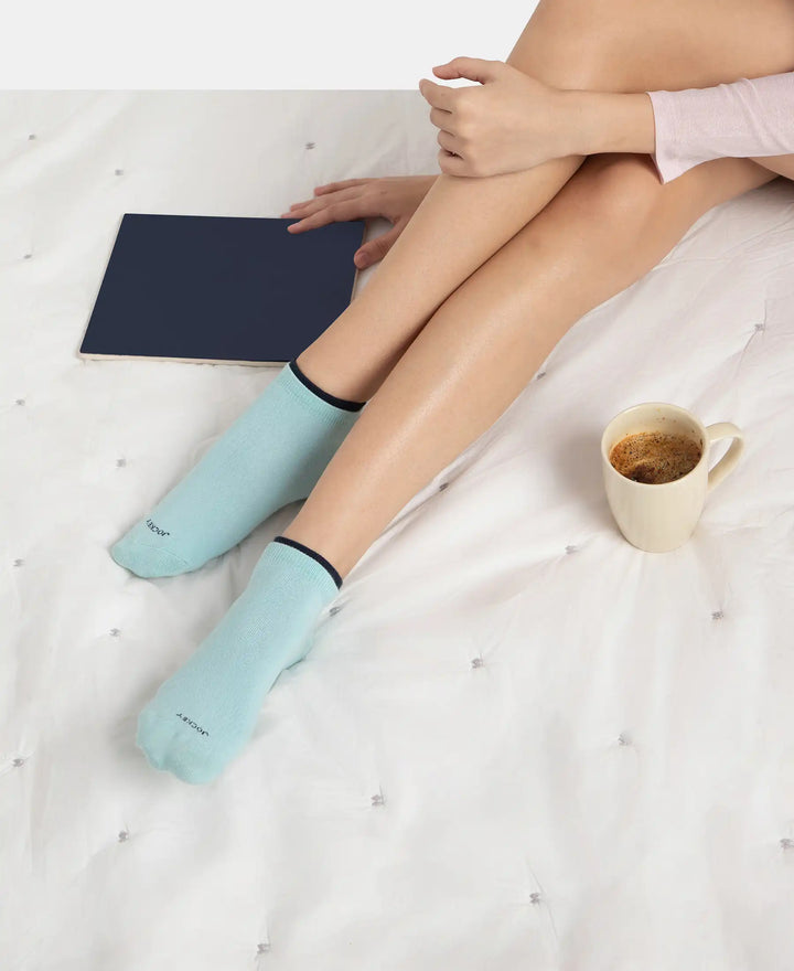 Compact Cotton Stretch Solid Low Show Socks with Stay Fresh Treatment - Pastel Turquoise & Navy (Pack of 2)