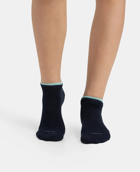 Compact Cotton Stretch Solid Low Show Socks with Stay Fresh Treatment - Pastel Turquoise & Navy (Pack of 2)
