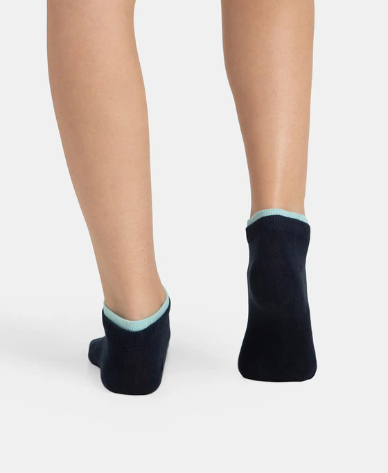 Compact Cotton Stretch Solid Low Show Socks with Stay Fresh Treatment - Pastel Turquoise & Navy (Pack of 2)