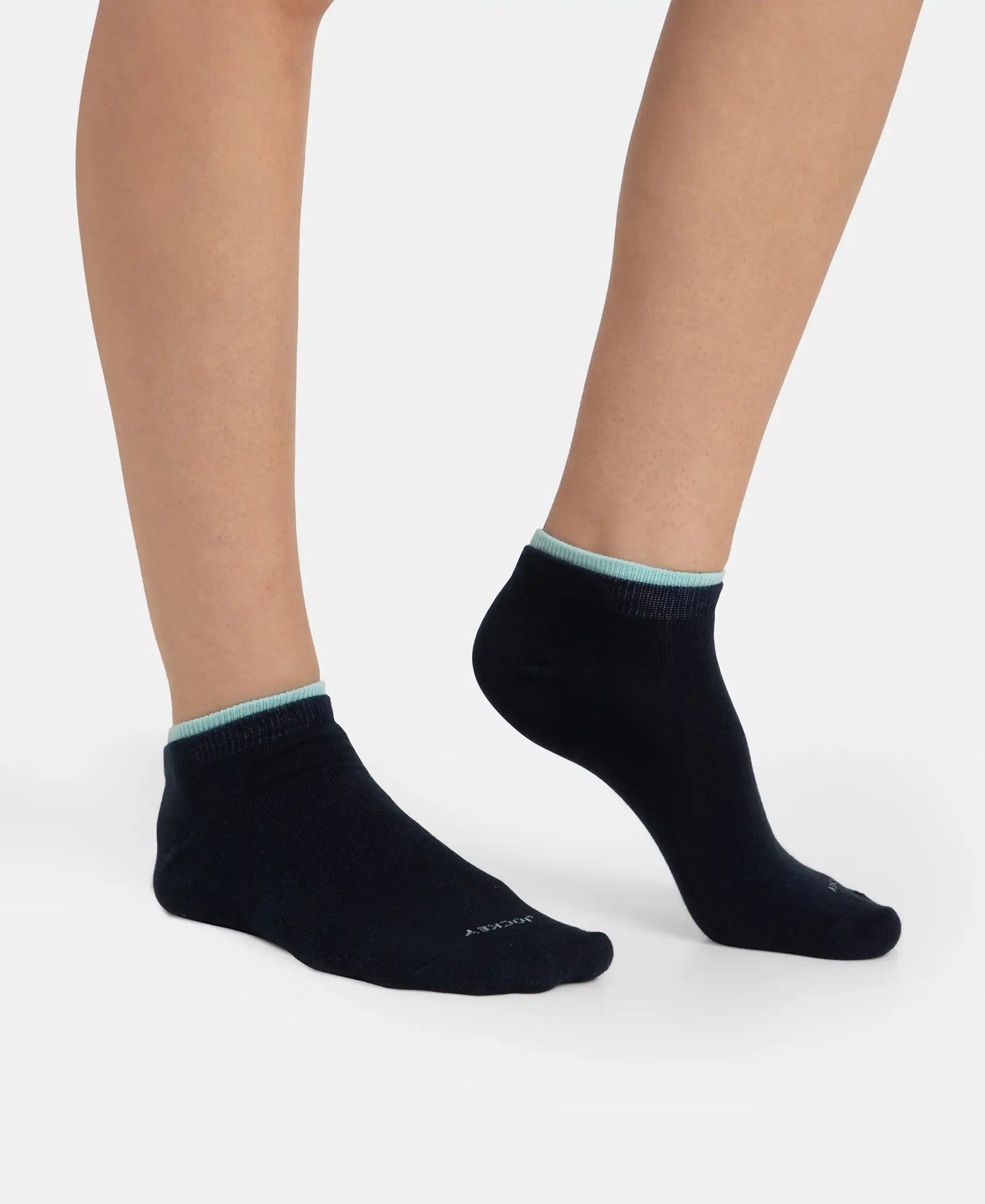 Compact Cotton Stretch Solid Low Show Socks with Stay Fresh Treatment - Pastel Turquoise & Navy (Pack of 2)