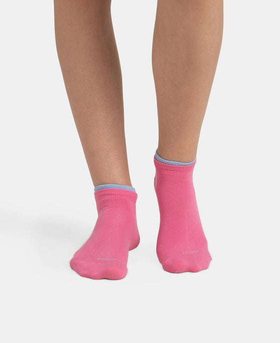 Compact Cotton Stretch Solid Low Show Socks with Stay Fresh Treatment - Sky Melange & Aurora Pink (Pack of 2)