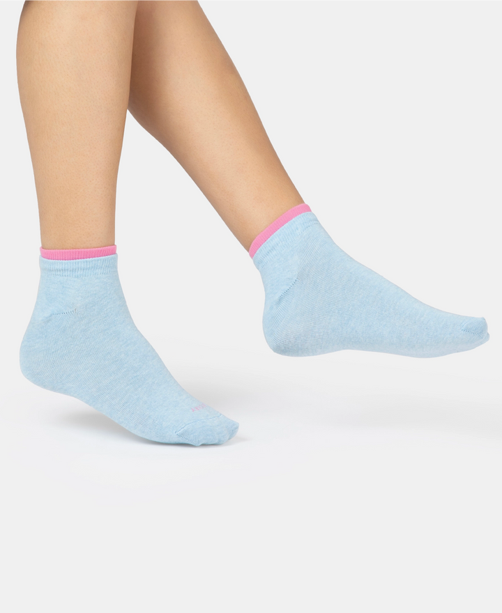 Compact Cotton Stretch Solid Low Show Socks with Stay Fresh Treatment - Sky Melange & Aurora Pink (Pack of 2)