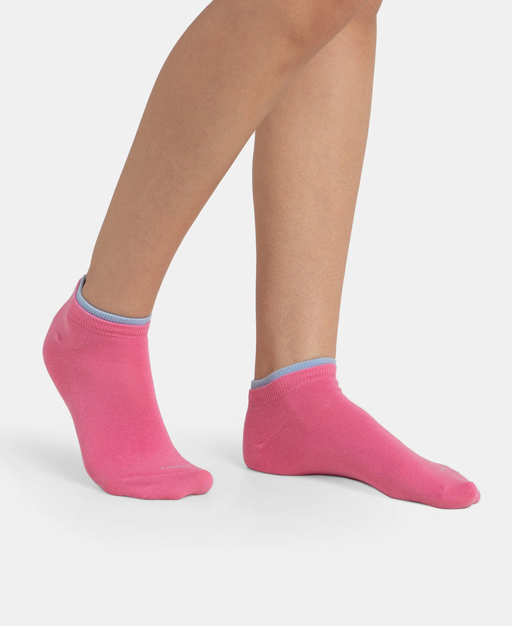 Compact Cotton Stretch Solid Low Show Socks with Stay Fresh Treatment - Sky Melange & Aurora Pink (Pack of 2)