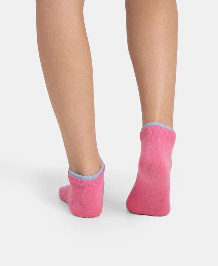 Compact Cotton Stretch Solid Low Show Socks with Stay Fresh Treatment - Sky Melange & Aurora Pink (Pack of 2)