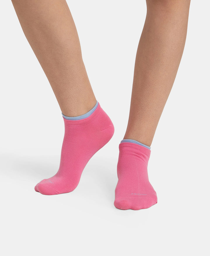 Compact Cotton Stretch Solid Low Show Socks with Stay Fresh Treatment - Sky Melange & Aurora Pink (Pack of 2)