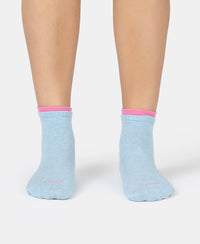 Compact Cotton Stretch Solid Low Show Socks with Stay Fresh Treatment - Sky Melange & Aurora Pink (Pack of 2)