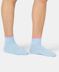 Compact Cotton Stretch Solid Low Show Socks with Stay Fresh Treatment - Sky Melange & Aurora Pink (Pack of 2)