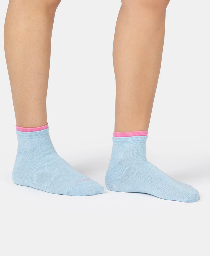 Compact Cotton Stretch Solid Low Show Socks with Stay Fresh Treatment - Sky Melange & Aurora Pink (Pack of 2)
