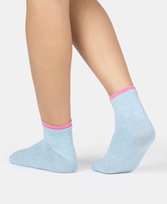 Compact Cotton Stretch Solid Low Show Socks with Stay Fresh Treatment - Sky Melange & Aurora Pink (Pack of 2)