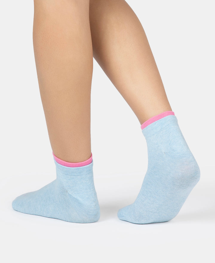 Compact Cotton Stretch Solid Low Show Socks with Stay Fresh Treatment - Sky Melange & Aurora Pink (Pack of 2)