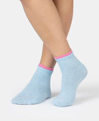 Compact Cotton Stretch Solid Low Show Socks with Stay Fresh Treatment - Sky Melange & Aurora Pink (Pack of 2)