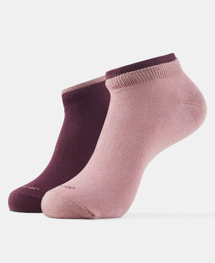 Compact Cotton Stretch Solid Low Show Socks with StayFresh Treatment - Wistful mauve & Wine Tasting (Pack of 2)