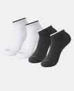 Compact Cotton Stretch Solid Low Show Socks with Stay Fresh Treatment - White & Charcoal Melange (Pack of 2)