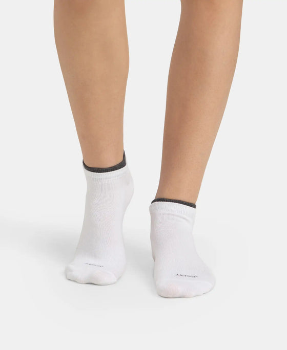 Compact Cotton Stretch Solid Low Show Socks with Stay Fresh Treatment - White & Charcoal Melange (Pack of 2)