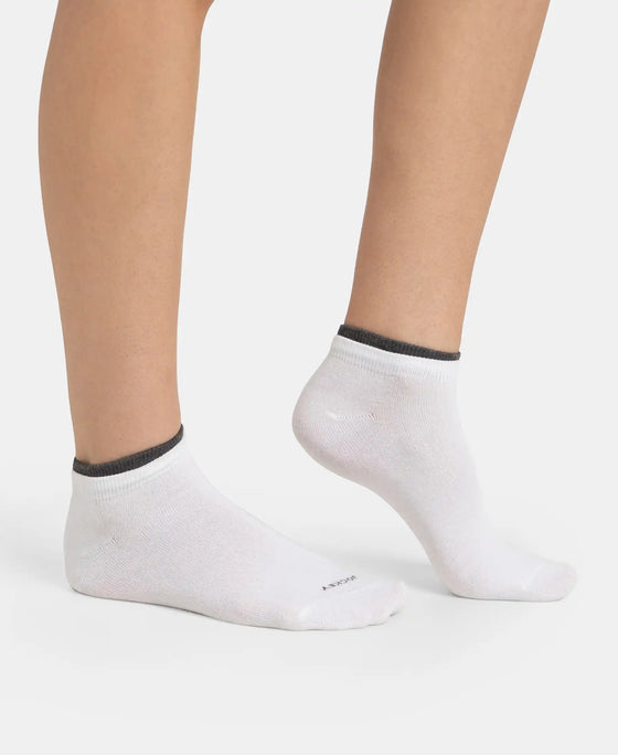 Compact Cotton Stretch Solid Low Show Socks with Stay Fresh Treatment - White & Charcoal Melange (Pack of 2)