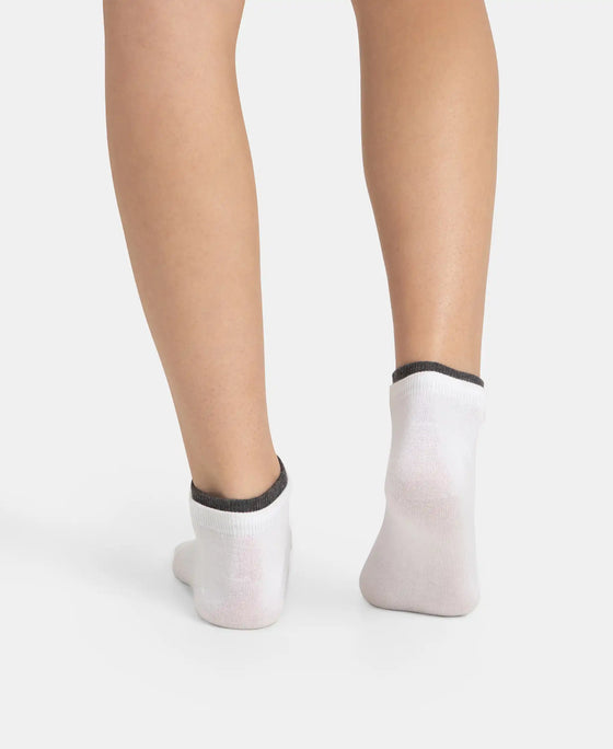 Compact Cotton Stretch Solid Low Show Socks with Stay Fresh Treatment - White & Charcoal Melange (Pack of 2)