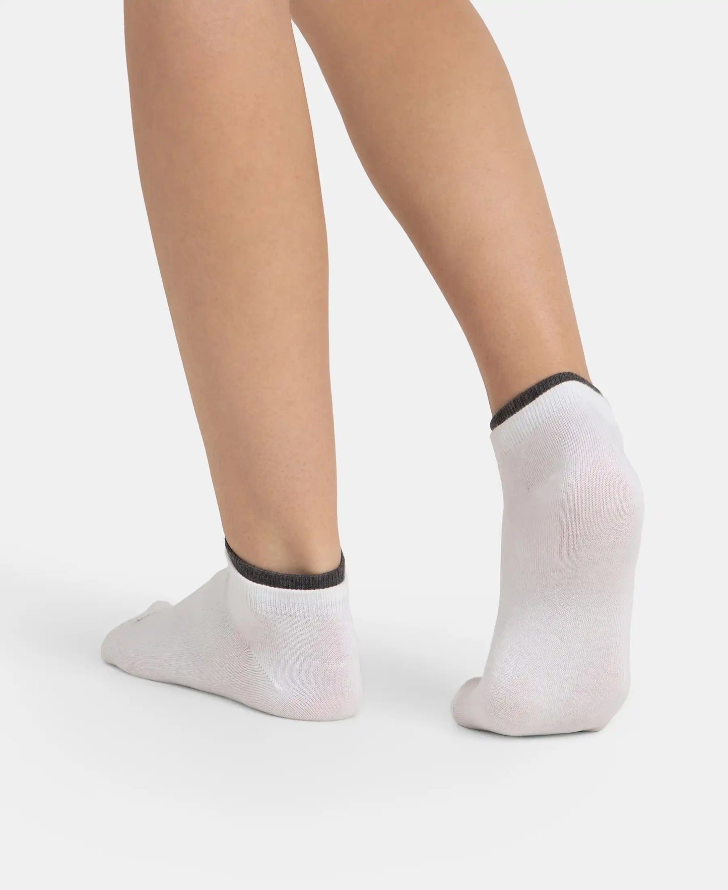 Compact Cotton Stretch Solid Low Show Socks with Stay Fresh Treatment - White & Charcoal Melange (Pack of 2)