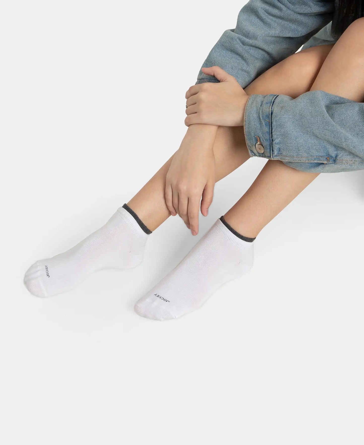 Compact Cotton Stretch Solid Low Show Socks with Stay Fresh Treatment - White & Charcoal Melange (Pack of 2)