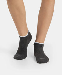 Compact Cotton Stretch Solid Low Show Socks with Stay Fresh Treatment - White & Charcoal Melange (Pack of 2)