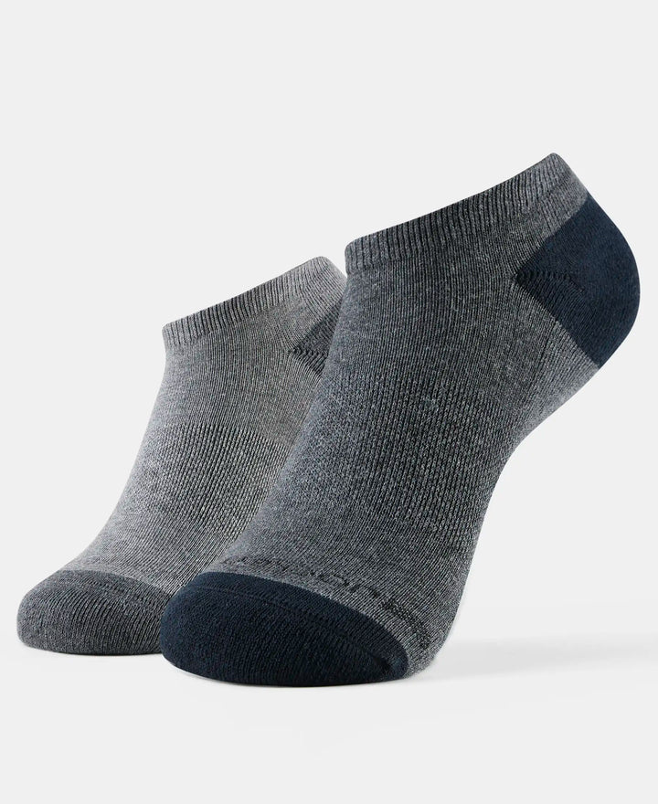 Cotton Nylon Blend Elastane Stretch Solid Low Show Socks with StayFresh Treatment - Charcoal Melange & Mid Grey Melange (Pack of 2)