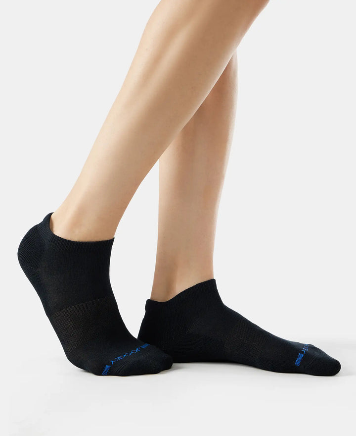 Compact Cotton Elastane Stretch Low Show Socks with StayFresh Treatment - Black (Pack of 2)