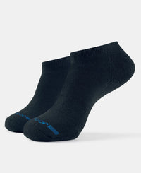 Compact Cotton Elastane Stretch Low Show Socks with StayFresh Treatment - Black (Pack of 2)