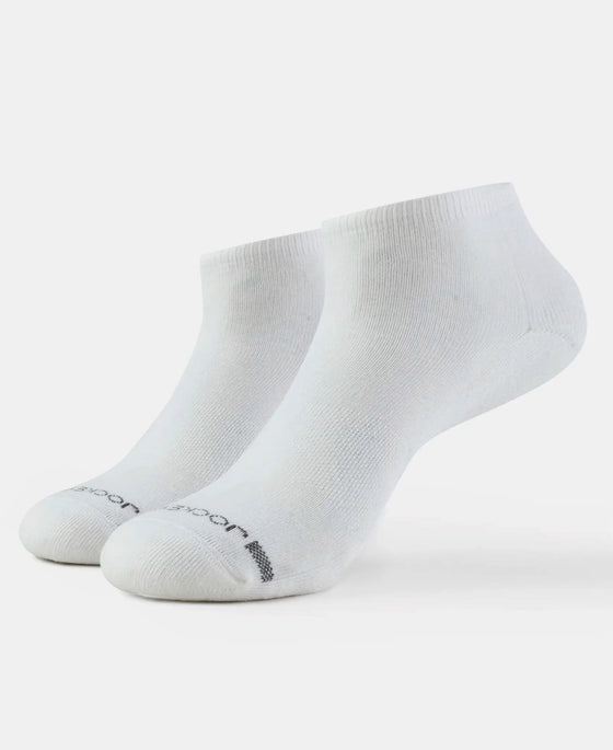 Compact Cotton Elastane Stretch Low Show Socks with StayFresh Treatment - White (Pack of 2)