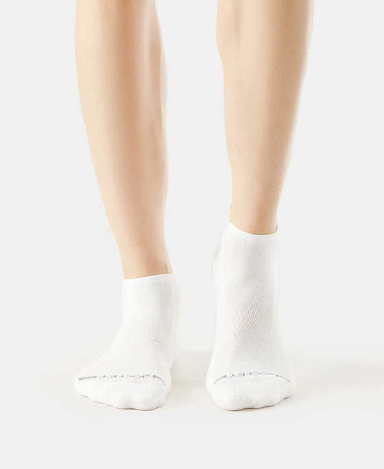 Compact Cotton Elastane Stretch Low Show Socks with StayFresh Treatment - White (Pack of 2)