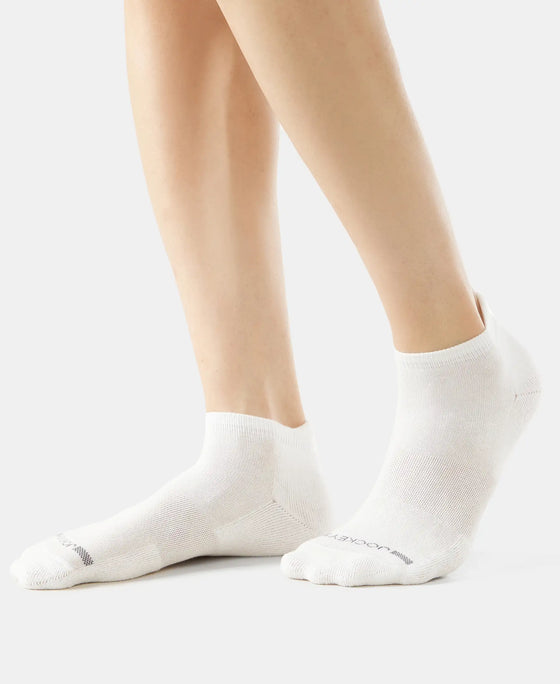 Compact Cotton Elastane Stretch Low Show Socks with StayFresh Treatment - White (Pack of 2)