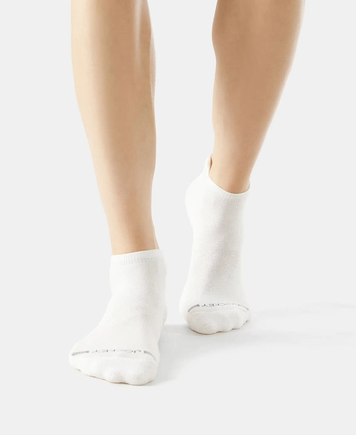 Compact Cotton Elastane Stretch Low Show Socks with StayFresh Treatment - White (Pack of 2)