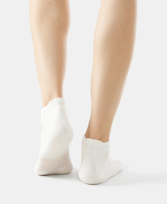 Compact Cotton Elastane Stretch Low Show Socks with StayFresh Treatment - White (Pack of 2)