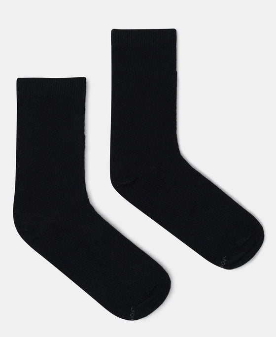 Kid's Compact Cotton Stretch Solid Calf Length Socks With StayFresh Treatment - Black (Pack of 2)