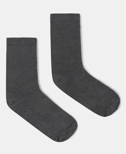 Kid's Compact Cotton Stretch Solid Calf Length Socks With StayFresh Treatment - Gun Metal (Pack of 2)