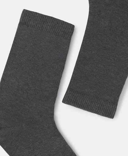 Kid's Compact Cotton Stretch Solid Calf Length Socks With StayFresh Treatment - Gun Metal (Pack of 2)